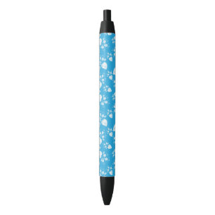 Stylo Noir Coeur de fleur bleu avec fleurs motif