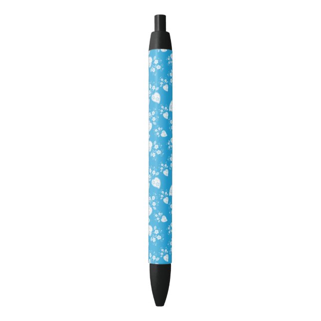 Stylo Noir Coeur de fleur bleu avec fleurs motif (devant Vertical)