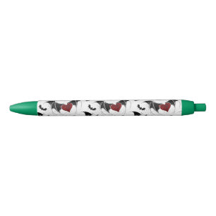 Stylo Noir Cœur d'Halloween avec ailes de chauve-souris noire