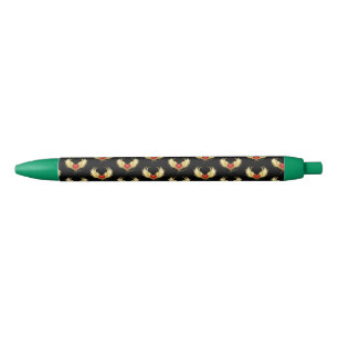 Stylo Noir Coeur rouge avec ailes d'or