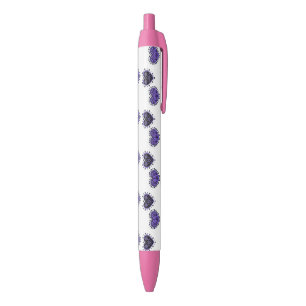 Stylo Noir Coeurs à fleurs violettes
