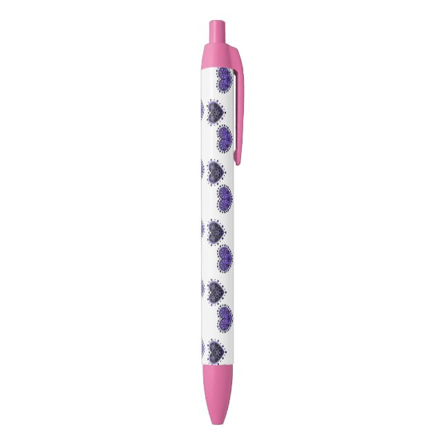 Stylo Noir Coeurs à fleurs violettes (Bas (Vertical))