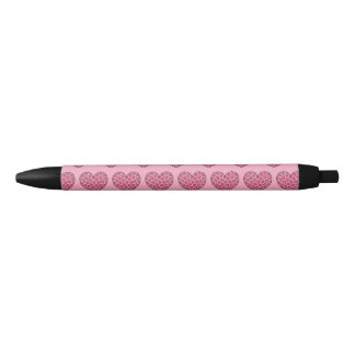 Stylo Noir Cœurs à motif de guépard rose