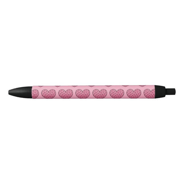 Stylo Noir Cœurs à motif de guépard rose (Devant)