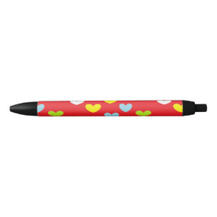 Stylo Noir Coeurs colorés en rouge