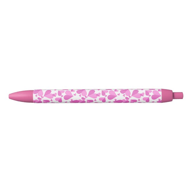 Stylo Noir Coeurs Confetti rose (Devant)