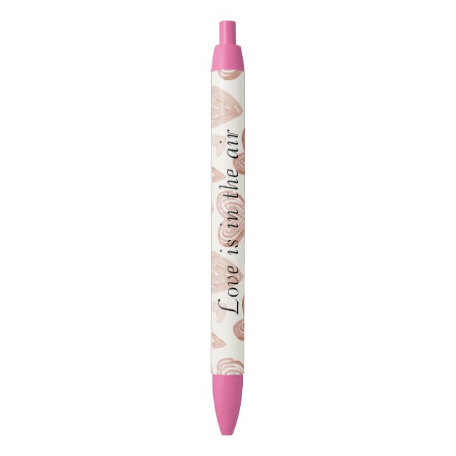 Stylo Noir Cœurs d'amour de crème rosée (devant Vertical)