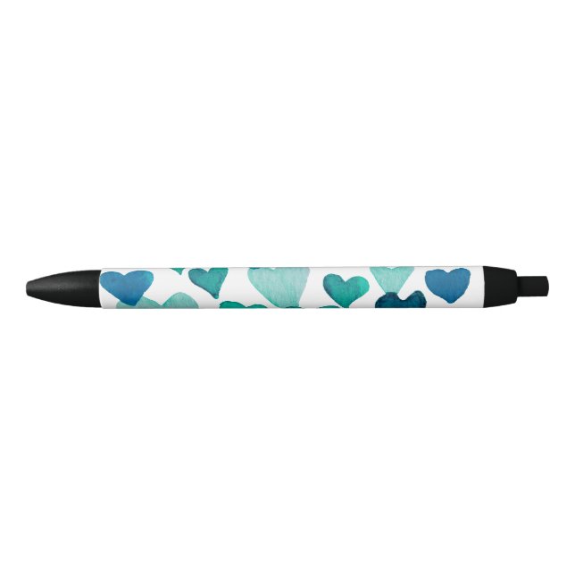 Stylo Noir Coeurs d'aquarelle de la Saint-Valentin - turquois (Devant)