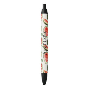 Stylo Noir Cœurs de pastèque rouge vert 