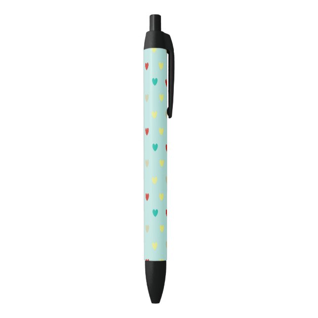 Stylo Noir Coeurs de polka minuscules sur le vert de la mer (Bas (Vertical))