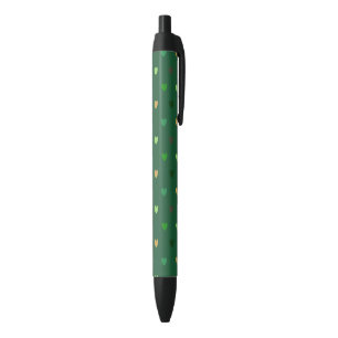 Stylo Noir Coeurs de Polka sur vert de forêt