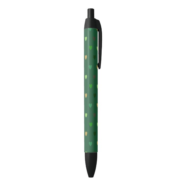 Stylo Noir Coeurs de Polka sur vert de forêt (Bas (Vertical))