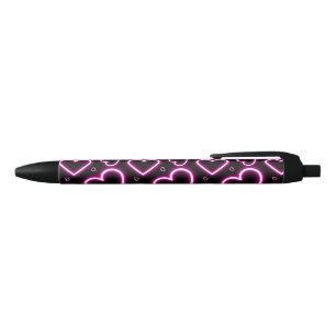 Stylo Noir Coeurs en néon rose V-Jour