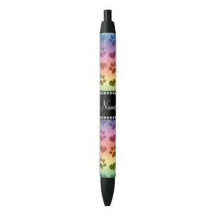 Stylo Noir Coeurs et empreintes de pattes nommés