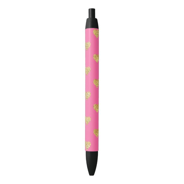 Stylo Noir Coeurs parties scintillant or (devant Vertical)