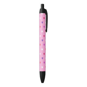 Stylo Noir Coeurs polka rose