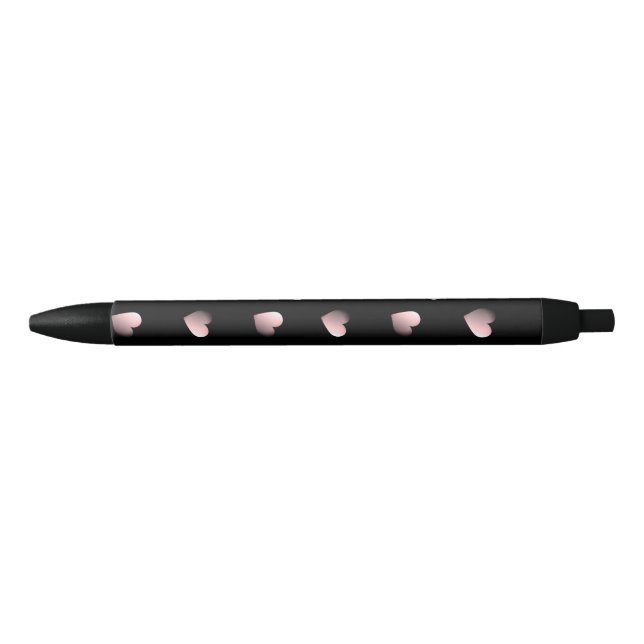Stylo Noir Coeurs rose3D sur noir (Devant)