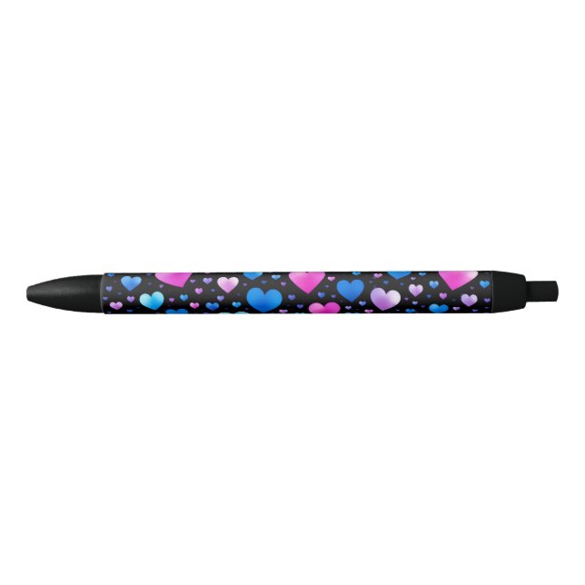 Stylo Noir Cœurs roses et bleus lumineux  (Devant)