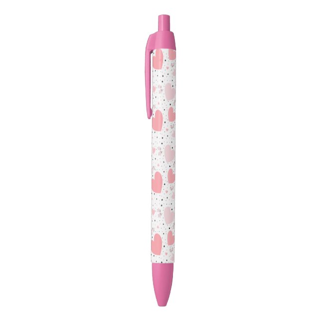 Stylo Noir Cœurs roses et petit cochon (Haut (Vertical))