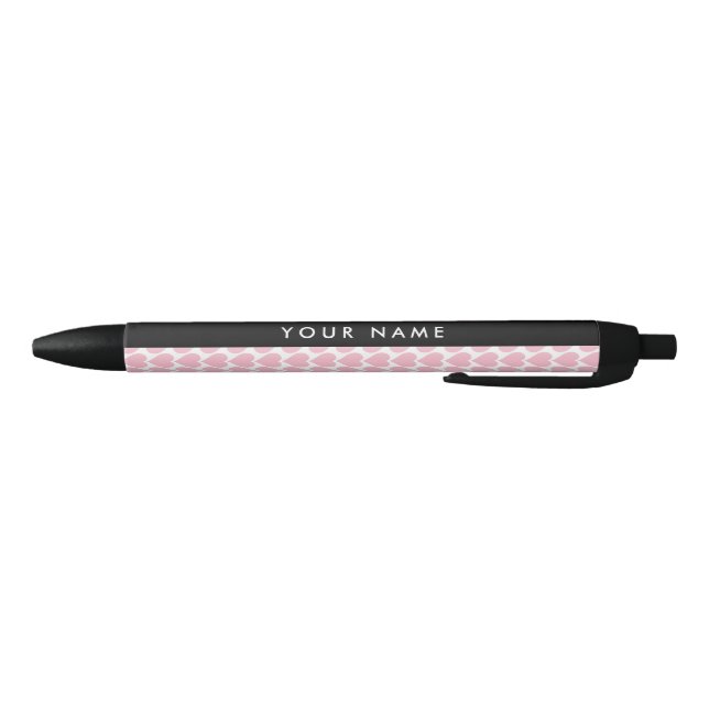 Stylo Noir Coeurs roses, Romantique, Votre Nom, Personnaliser (Bas)