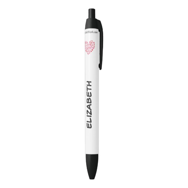 Stylo Noir Coeurs Rouge Et Rose | Ajouter Votre Nom (Bas (Vertical))