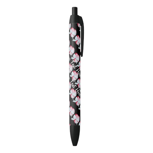 Stylo Noir coeurs rouges attachés avec l'arc blanc de ruban (Bas (Vertical))
