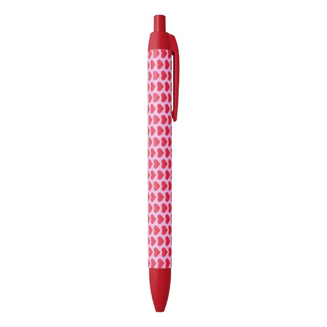 Stylo Noir ❤️ Coeurs rouges mignons rose (Bas (Vertical))