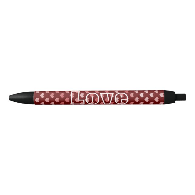 Stylo Noir Coeurs rouges roses Ombre (Devant)