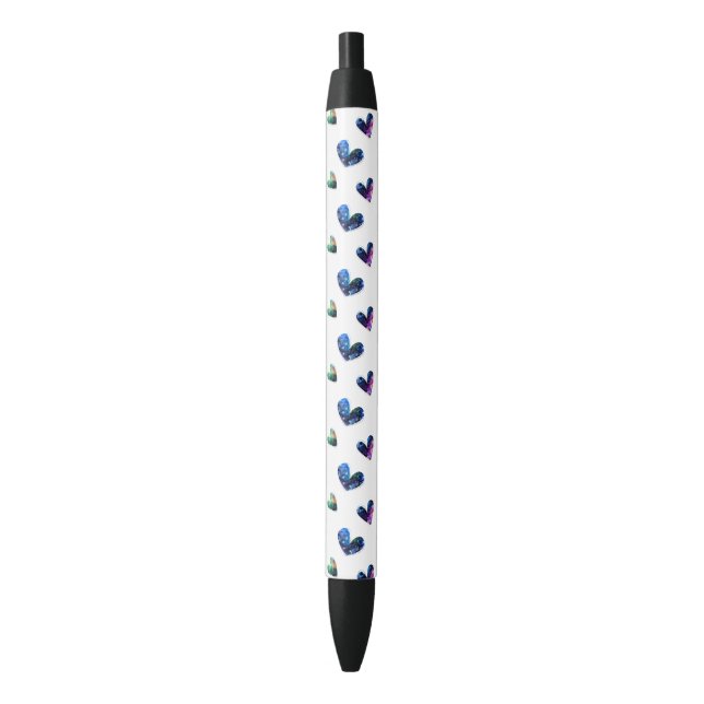 Stylo Noir Coeurs spatiaux (devant Vertical)