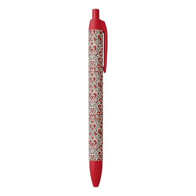 Stylo Noir Cœurs Sucrés Rouges  (Bas (Vertical))