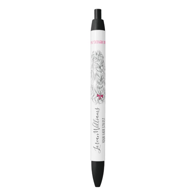 Stylo Noir Coiffure moderne Noir Blanc Vave Cheveux Rose Bow (devant Vertical)