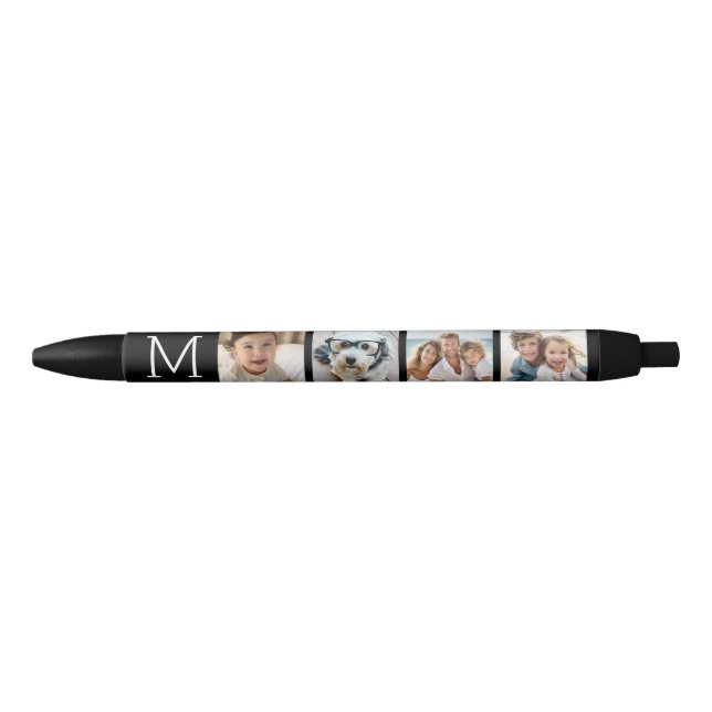 Stylo Noir Collage de 4 photos avec initiale de monogramme -  (Devant)