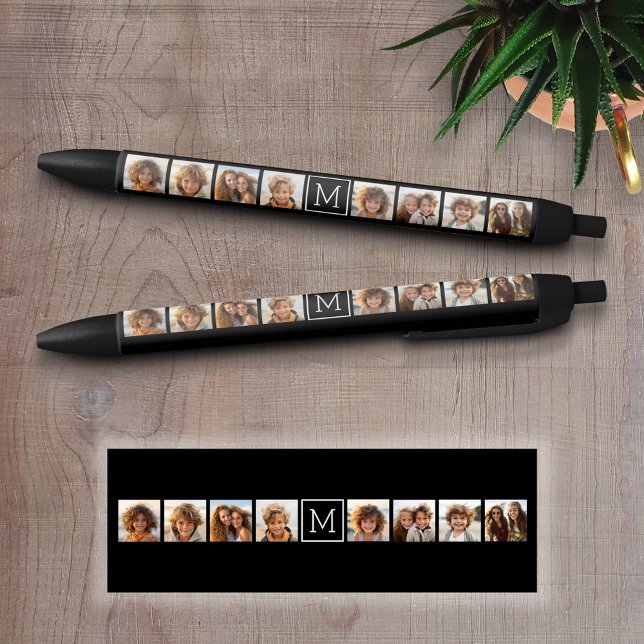 Stylo Noir Collage photo noir et blanc Monogramme personnalis (Custom Pen - Personalize this writing pen with photos, your name, monogram or other text)