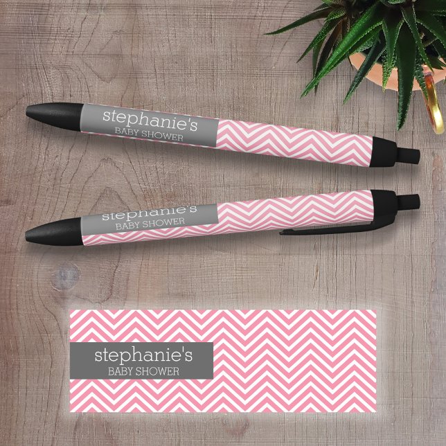 Stylo Noir Collection Baby shower Pastel Pink & Grey Chevrons (Personalized Writing Pen )