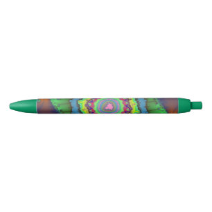 Stylo Noir Coloré Fractal vert, orange et bleu