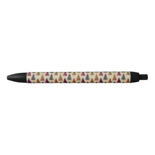 Stylo Noir Colorful Glittery sapin de Noël Motif répétitif