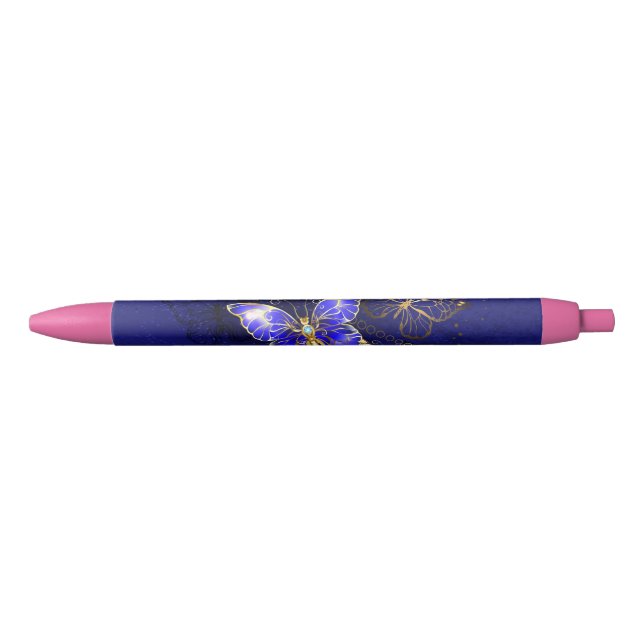 Stylo Noir Composition avec papillons Sapphire (Devant)