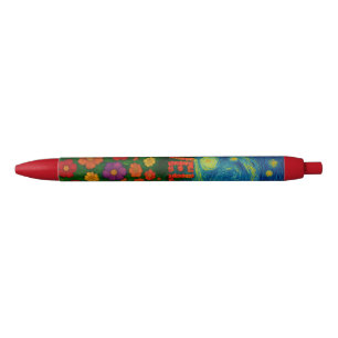 Stylo Noir Conception artistique florale de nuit étoilée de b