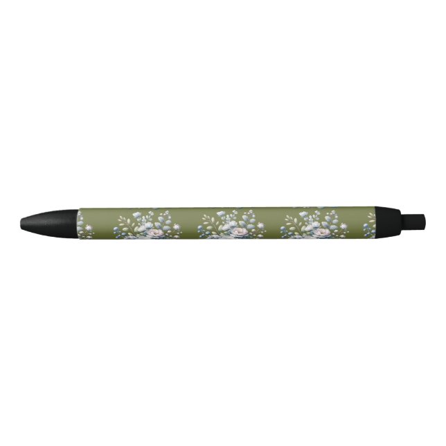 Stylo Noir Conception de fleurs personnalisée  (Devant)