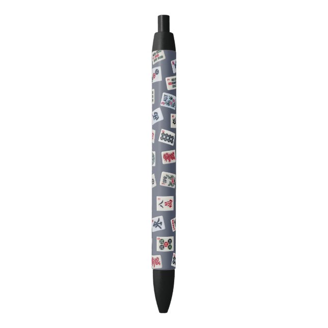 Stylo Noir conception de tuiles MahJongg sur fond bleu foncé (devant Vertical)