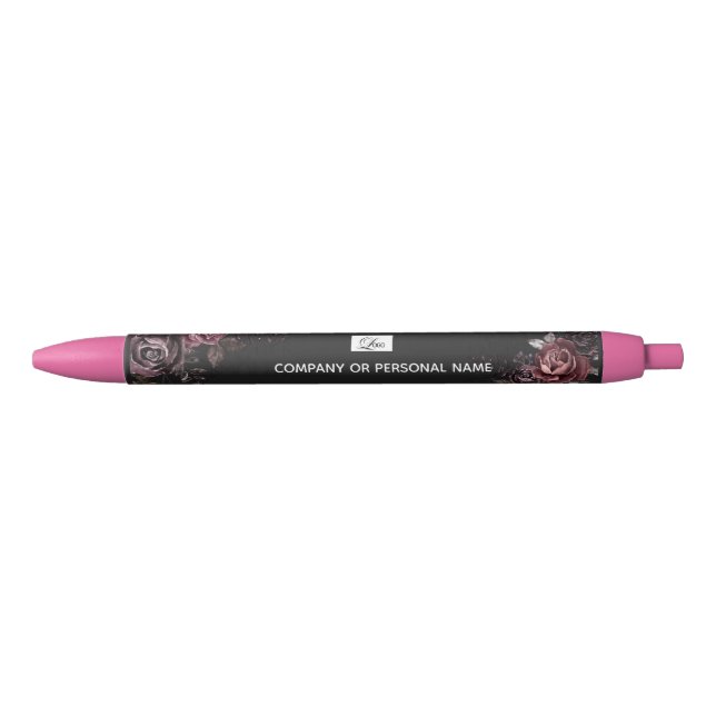 Stylo Noir Conception florale de rose noire romantique sombre (Devant)