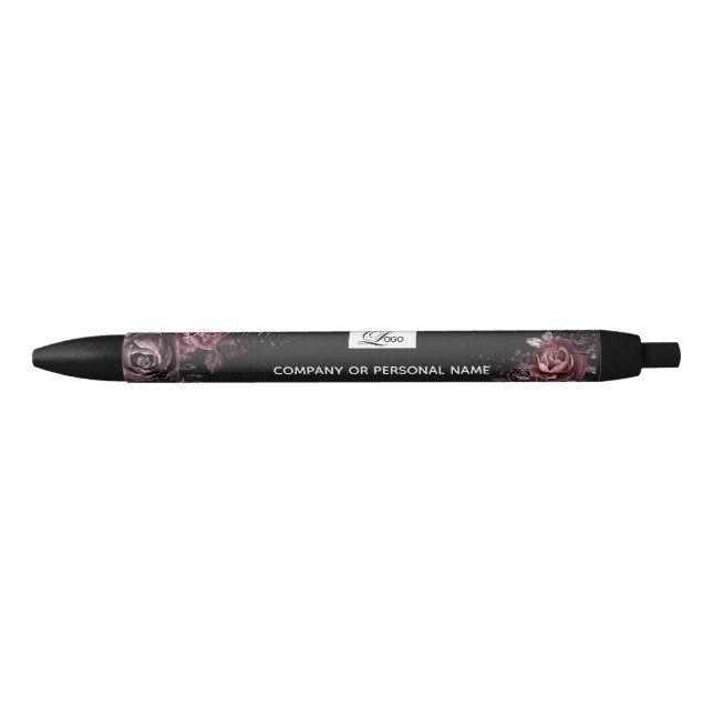 Stylo Noir Conception florale de rose noire romantique sombre (Devant)