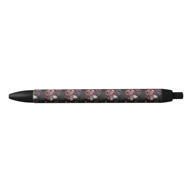 Stylo Noir Conception florale de rose romantique noire élégan (Devant)