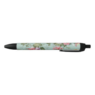 Stylo Noir Conception florale Vintage et verte