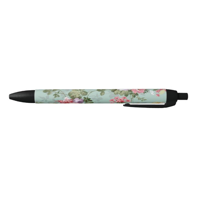 Stylo Noir Conception vintage de fleurs vertes (Bas)