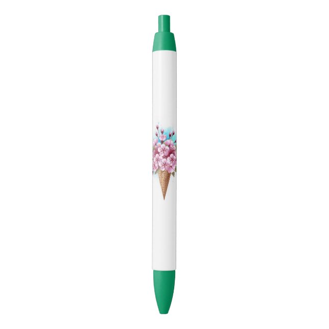 Stylo Noir Cône rose Sakura crème glacée gaufre (devant Vertical)