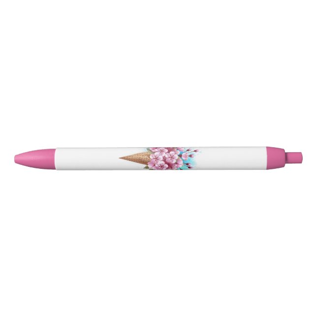 Stylo Noir Cône rose Sakura crème glacée gaufre (Devant)