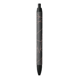 Stylo Noir Contour géométrique d'or rose chic sur le charbo