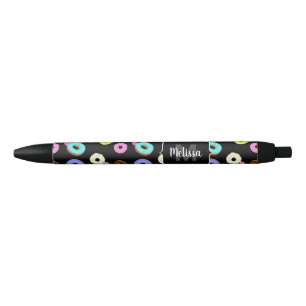 Stylo Noir Cool amusant beignets colorés motif noir Monogramm