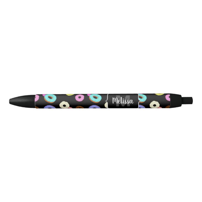 Stylo Noir Cool amusant beignets colorés motif noir Monogramm (Devant)